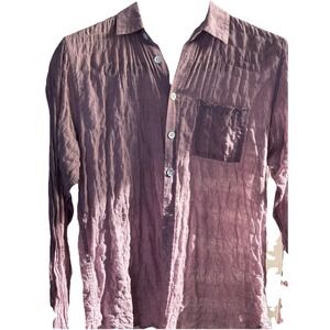 DUCK AND WEAVE CO Top Womens L Cotton Tencel Checked  Tunic Shirt Button Up Plum